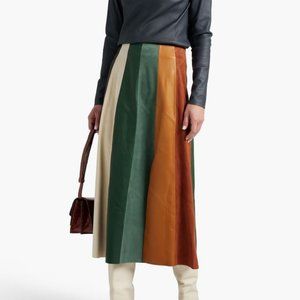 Salvatore Ferragamo color-block leather and suede midi skirt, size 42 NWT (US 6)